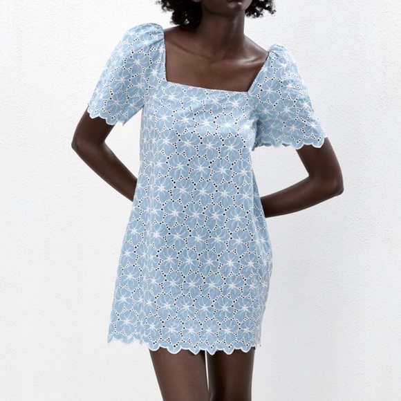 Zara Dresses & Skirts - Zara Light Blue Eyelet Mini Dress